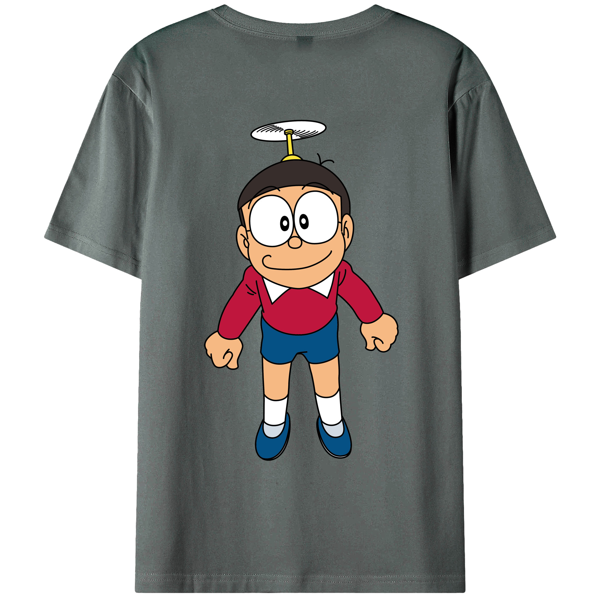 （画像用） ドラえもん 野比 のび太 Doraemon Nobita Nobi 綿100％ メンズ半袖Tシャツ（バックプリント） 通気性